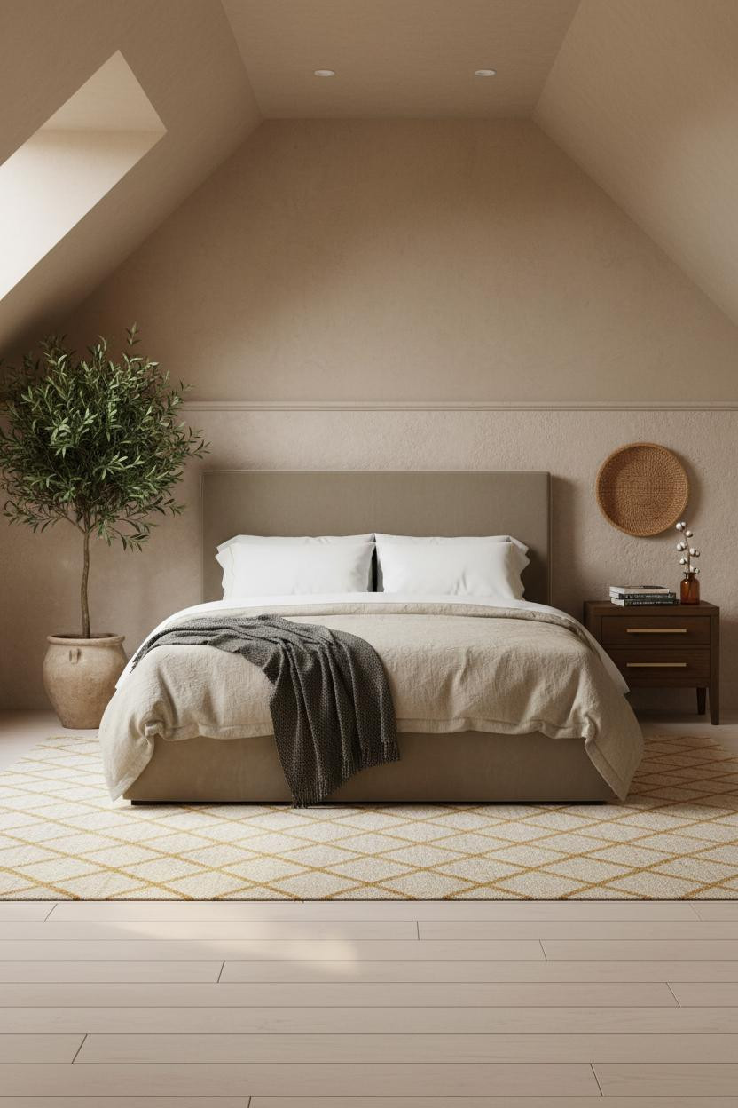 Modern Earthy Attic Bedroom Japandi Design