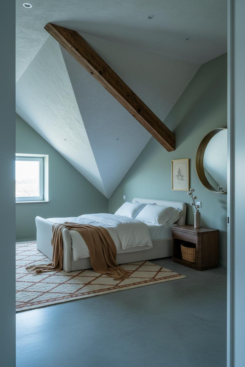 Modern Earthy Attic Bedroom Sage Walls Timber