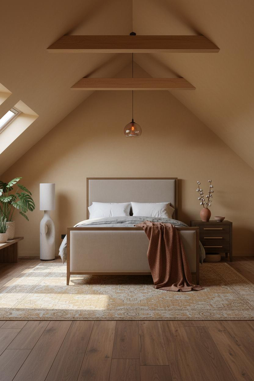 Modern Earthy Attic Bedroom Warm Minimalist