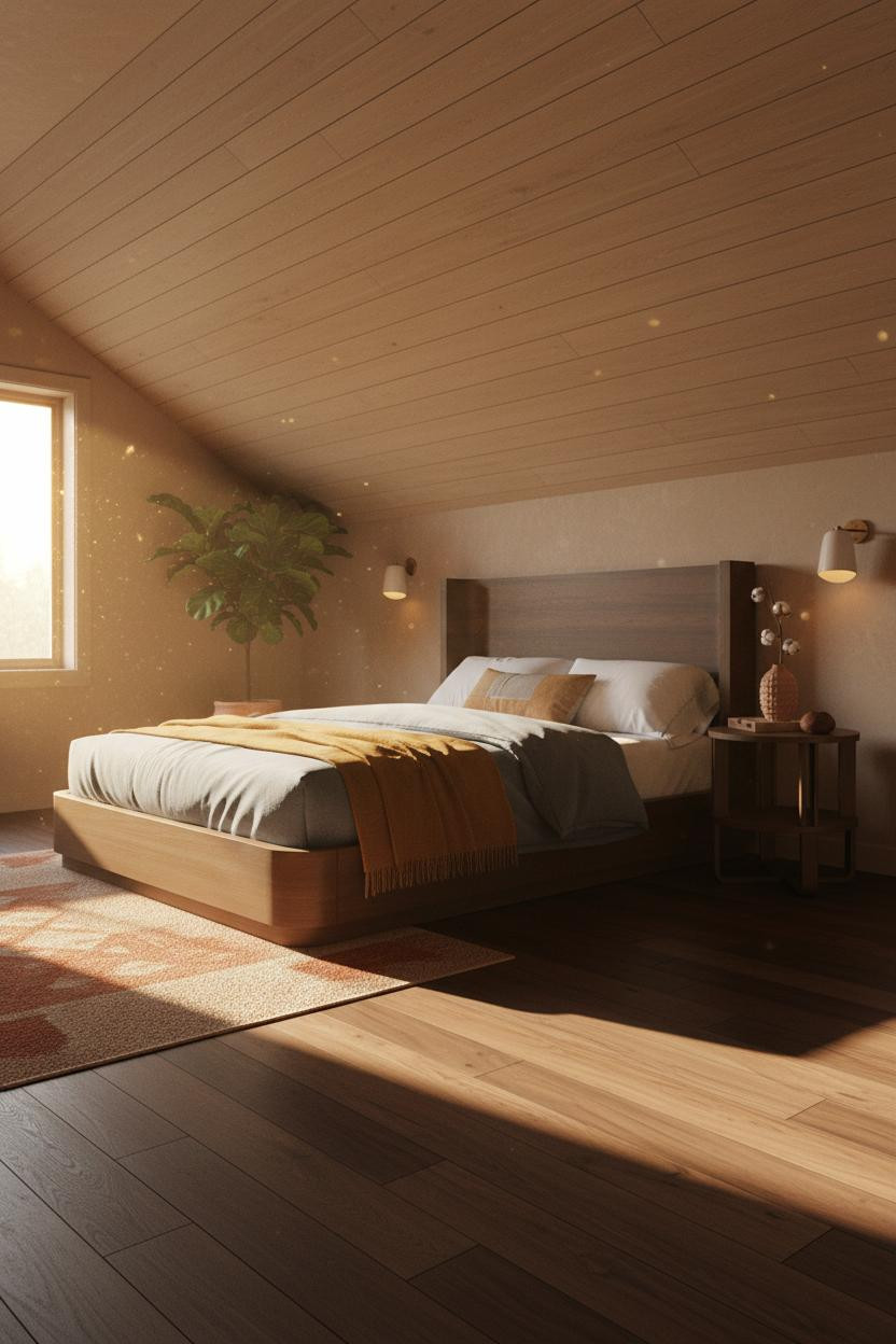 Modern Earthy Attic Bedroom Warm Minimalist