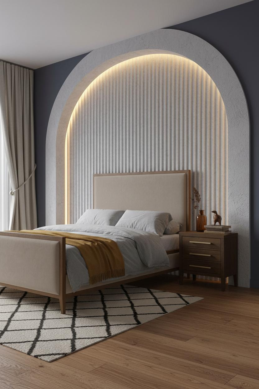 Modern Eclectic Bedroom Arched Niche