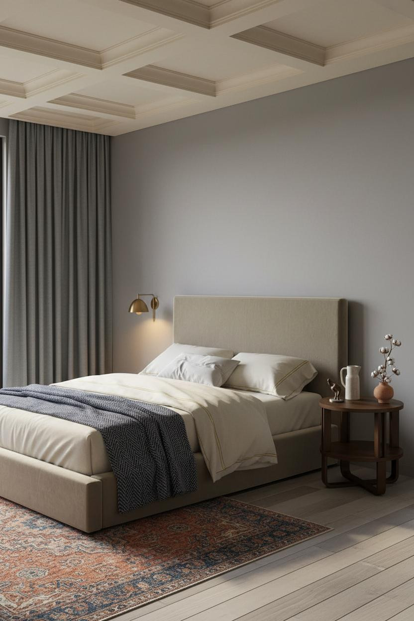 Modern Eclectic Bedroom Coffered Ceiling Design