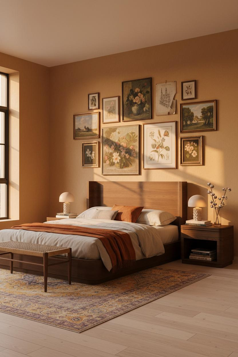 Modern Eclectic Bedroom Gallery Wall Vintage