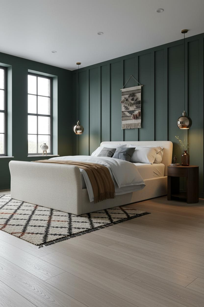 Modern Eclectic Bedroom Green Accent Wall