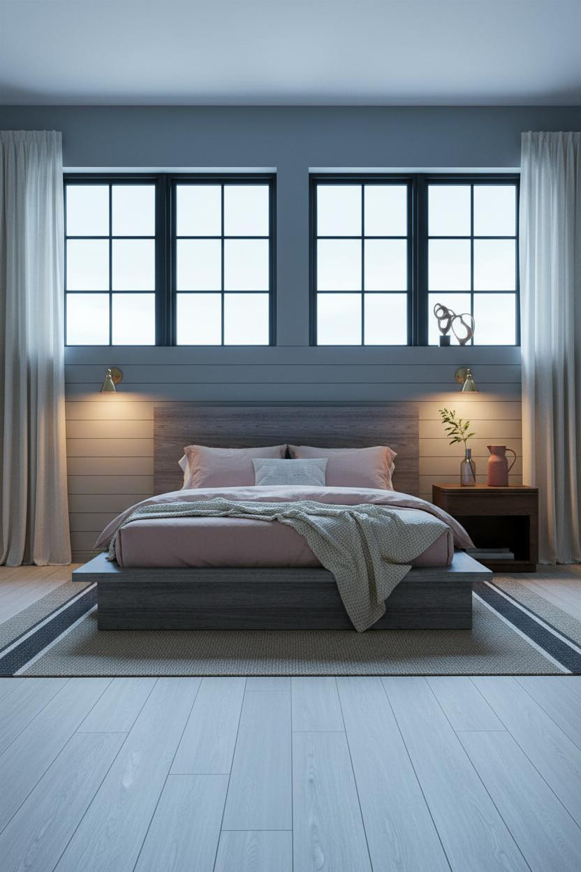 Modern Eclectic Bedroom Sage Shiplap Blue