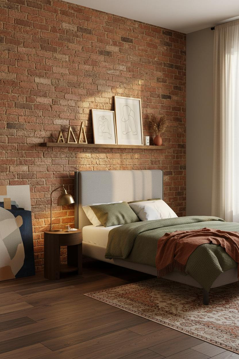 Modern Eclectic Bedroom Vintage Brick Art