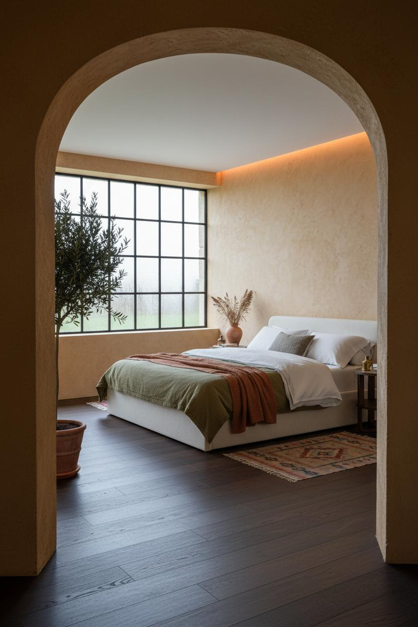 Modern French Country Bedroom Iron Window