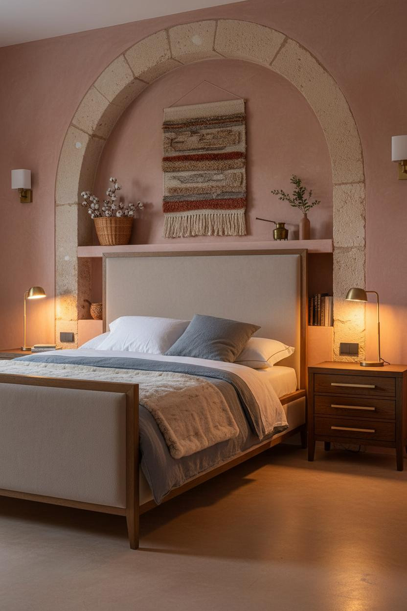 Modern French Country Bedroom Stone Alcove