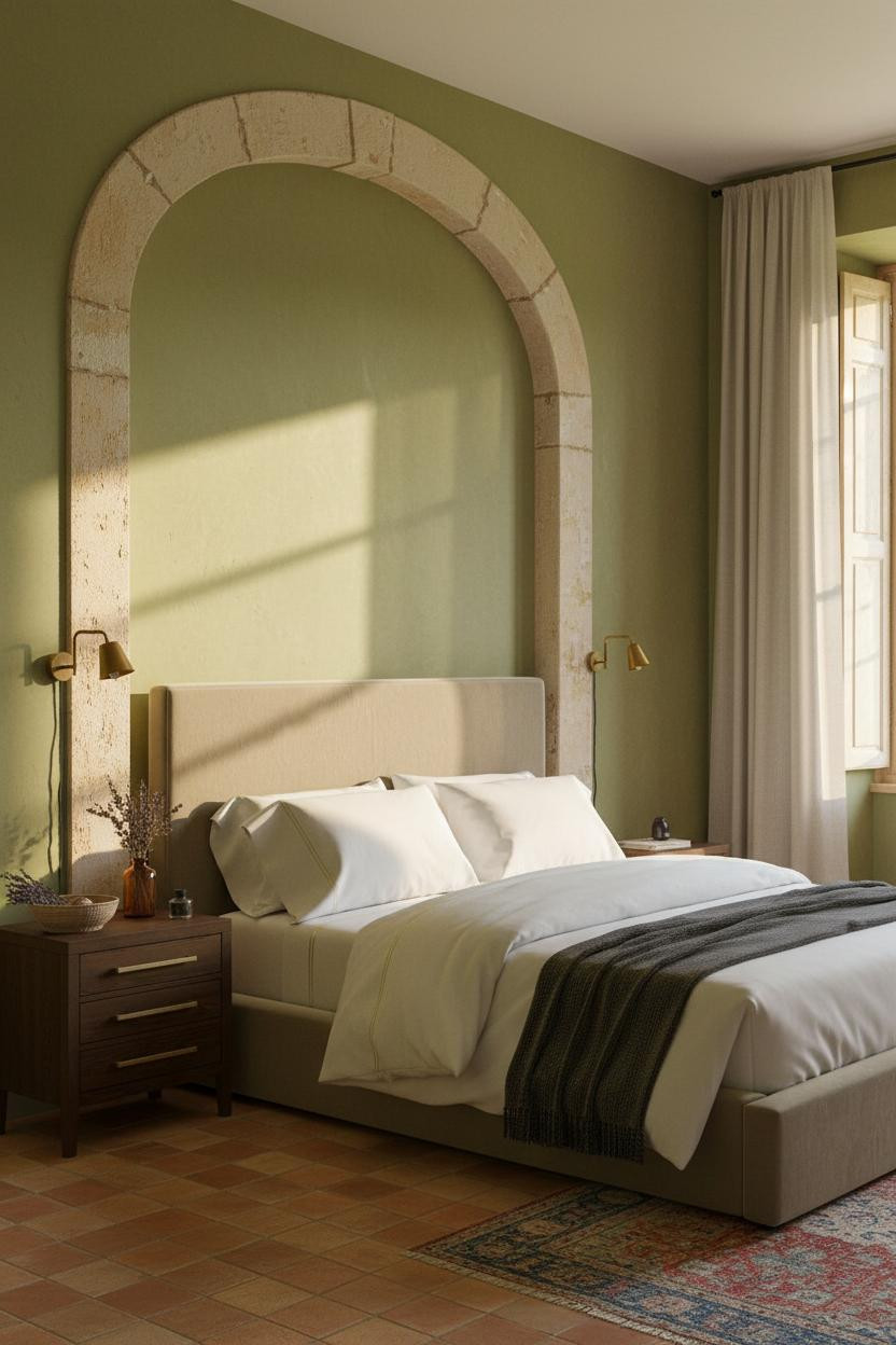 Modern French Country Bedroom Stone Arch