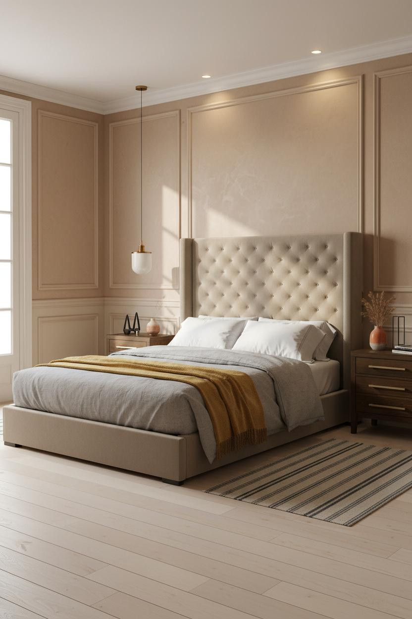 Modern French Country Bedroom Wainscoting Natural Light