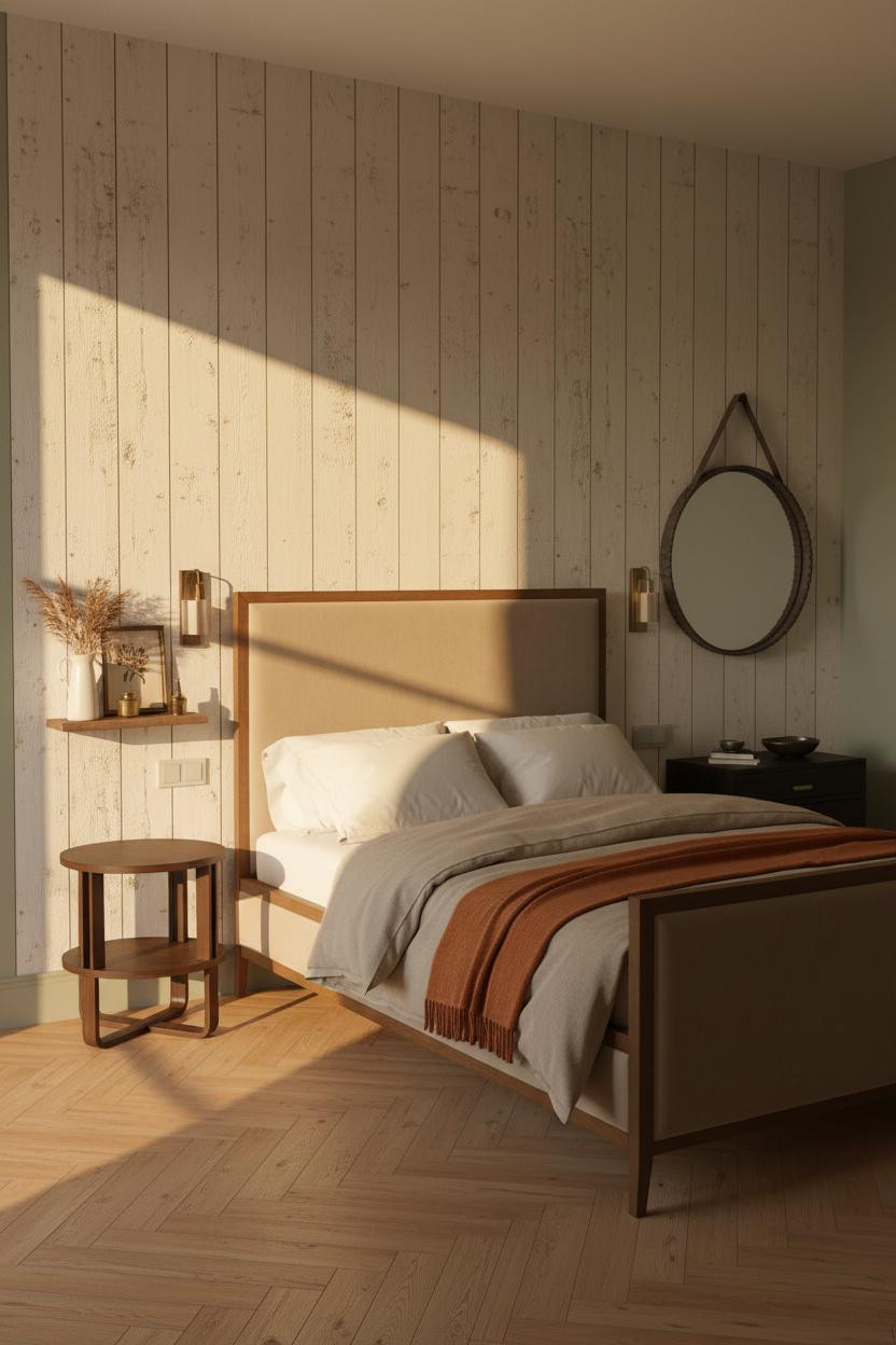 Modern French Country Bedroom Whitewashed Paneling
