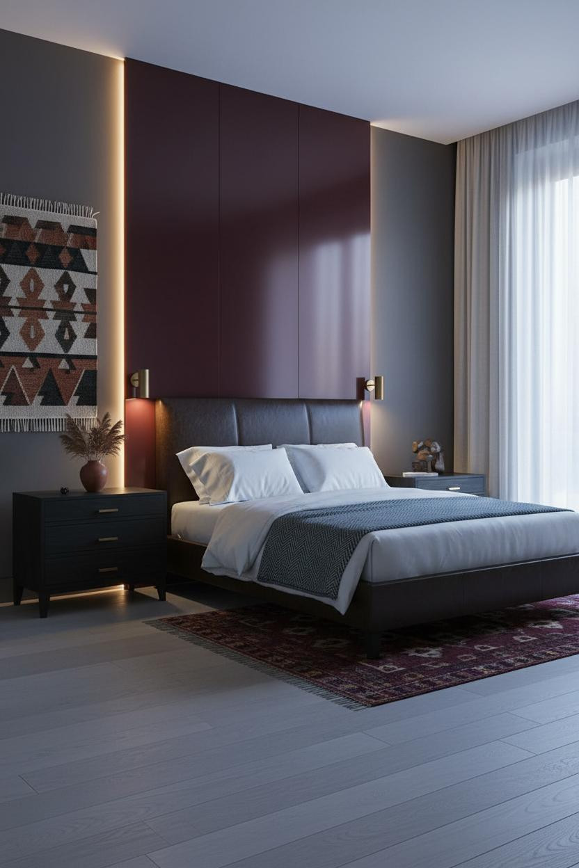 Modern Romantic Bedroom Dark Burgundy Aesthetic