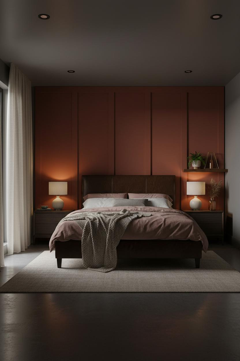 Modern Romantic Bedroom Rust Accent Wall