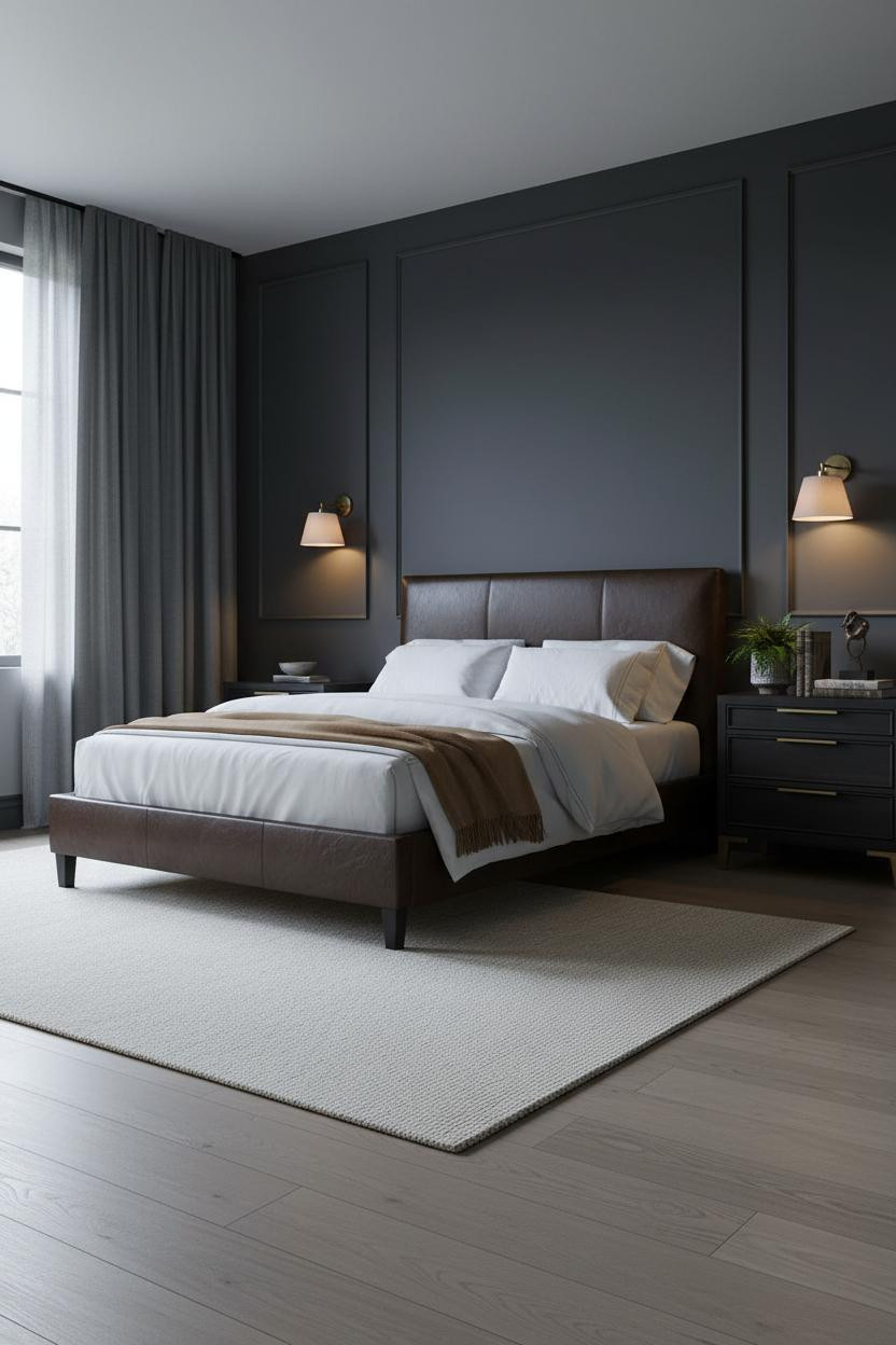 Moody Bedroom Charcoal Batten Wall