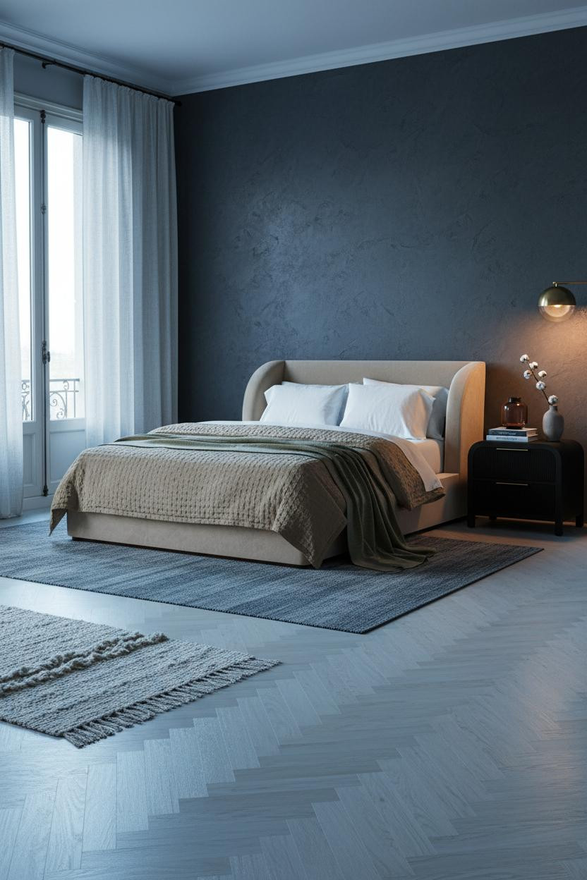 Moody Bedroom Slate Grey Brass Lamp