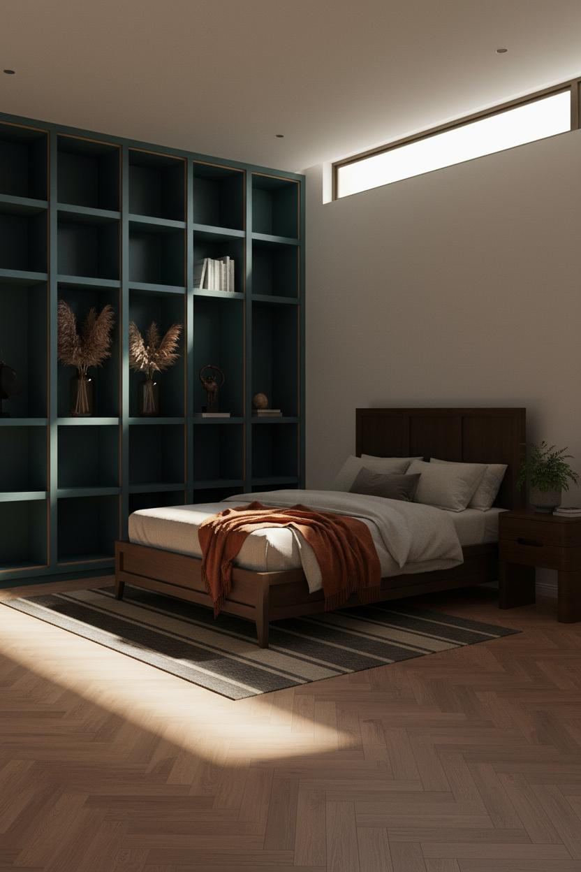 Moody Bedroom Teal Amber Lighting
