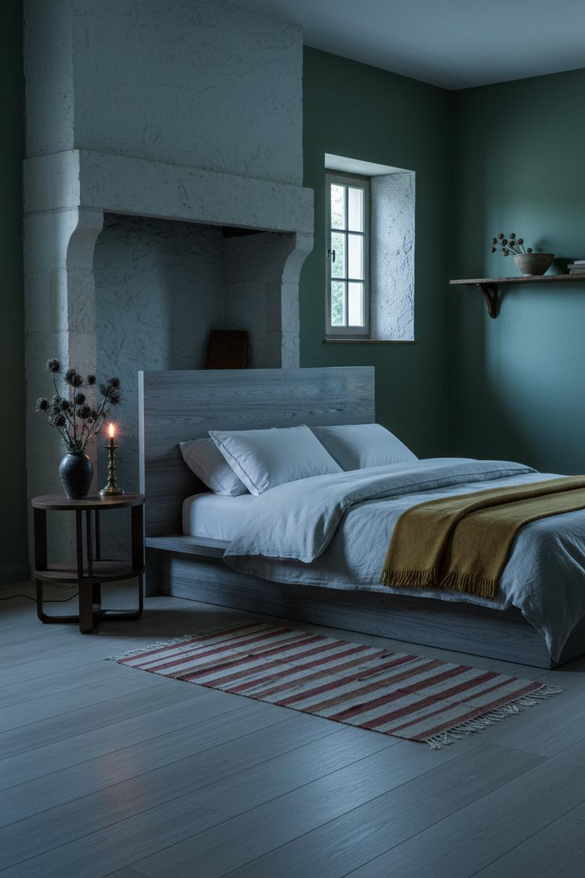 Moody Cottage Bedroom Sage Green Stone