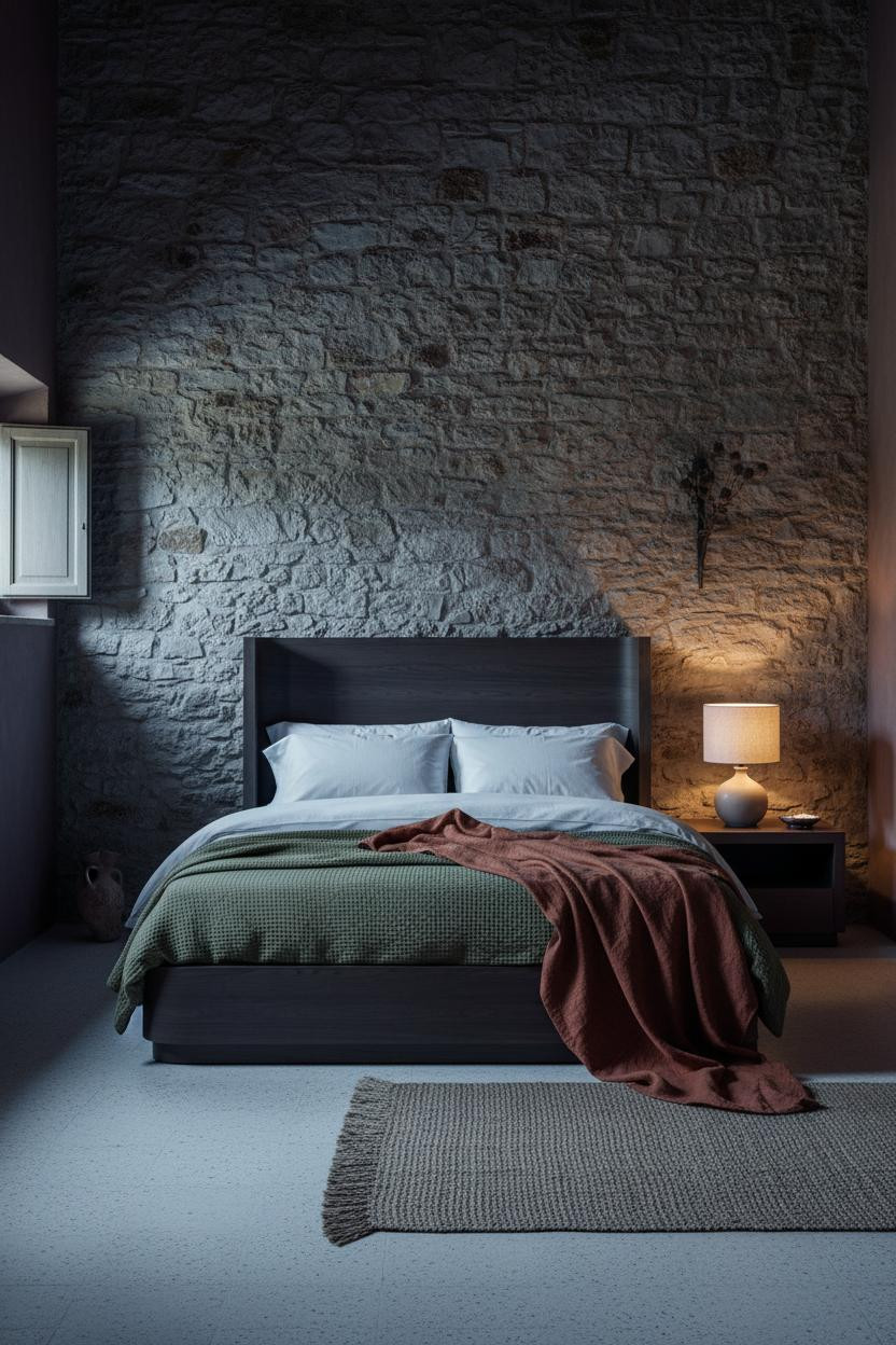 Moody Cottage Bedroom Stone Wall Lamp