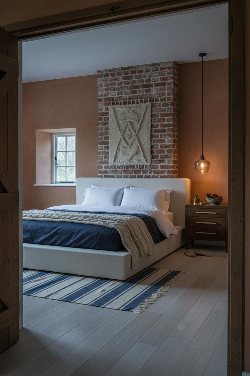 Moody Cottage Bedroom Whitewashed Brick