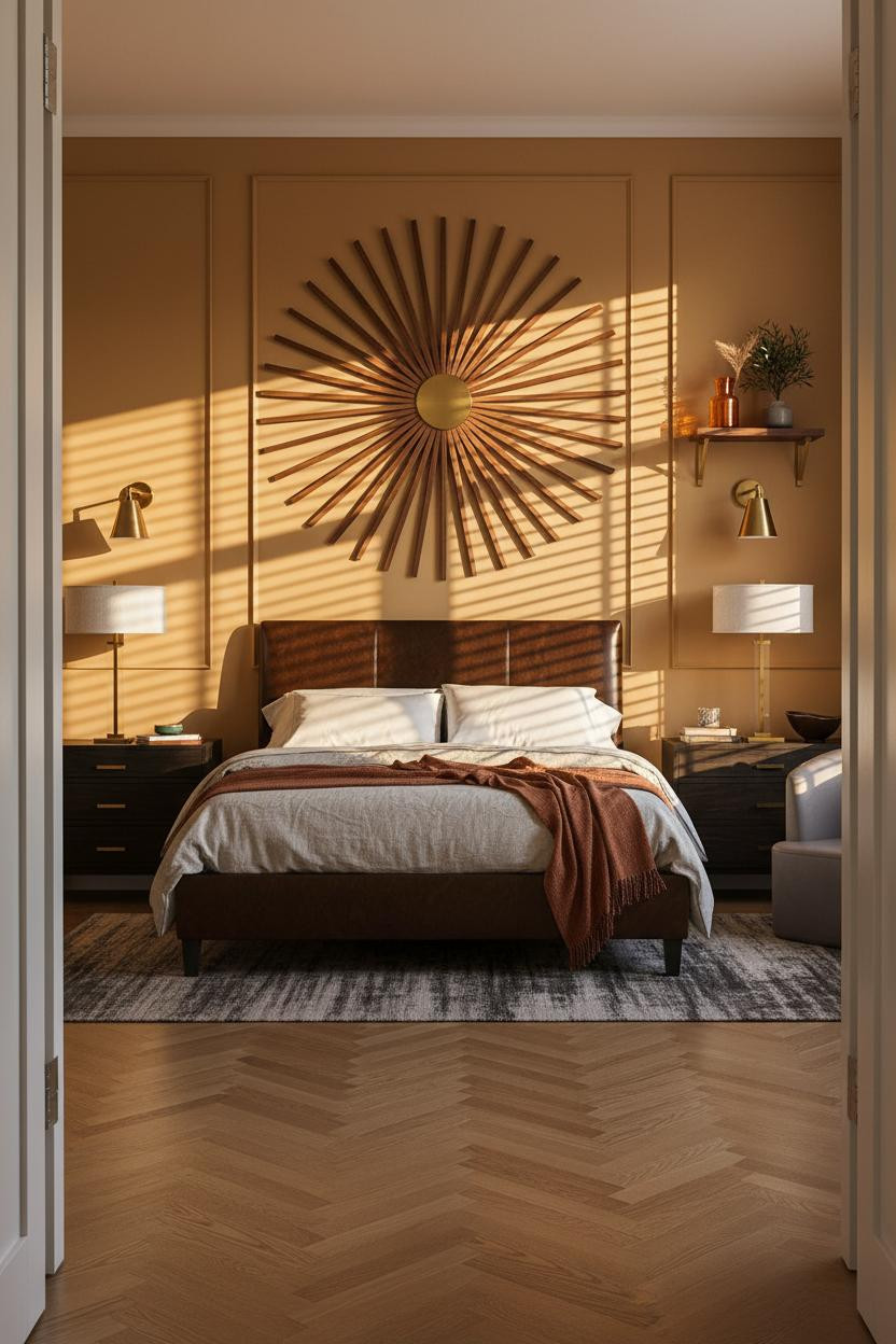 Moody Mid Century Bedroom Ochre Walnut
