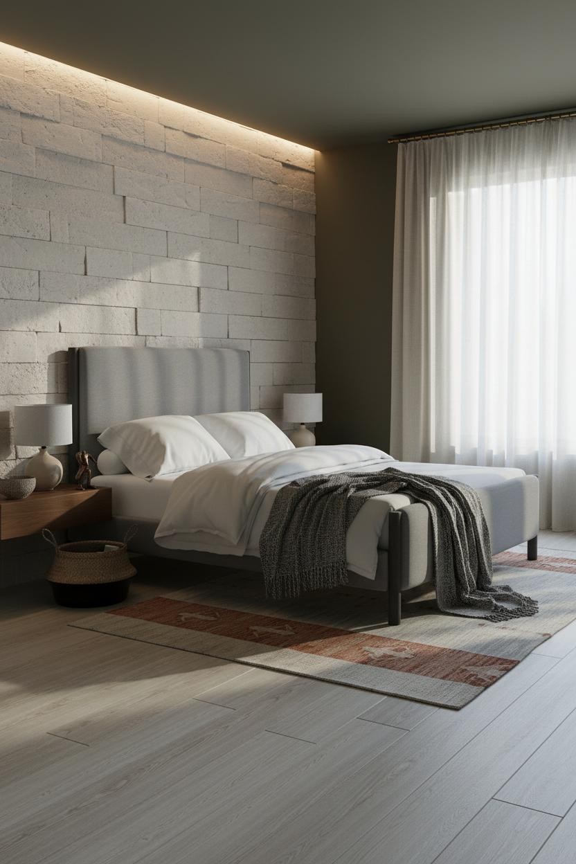 Moody Mid Century Bedroom Olive Plaster