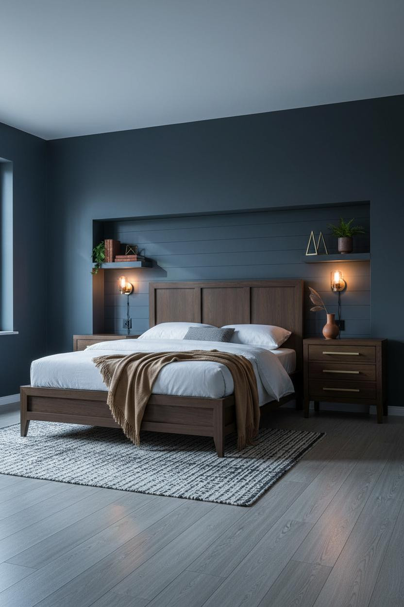 Moody Mid Century Bedroom Slate Blue