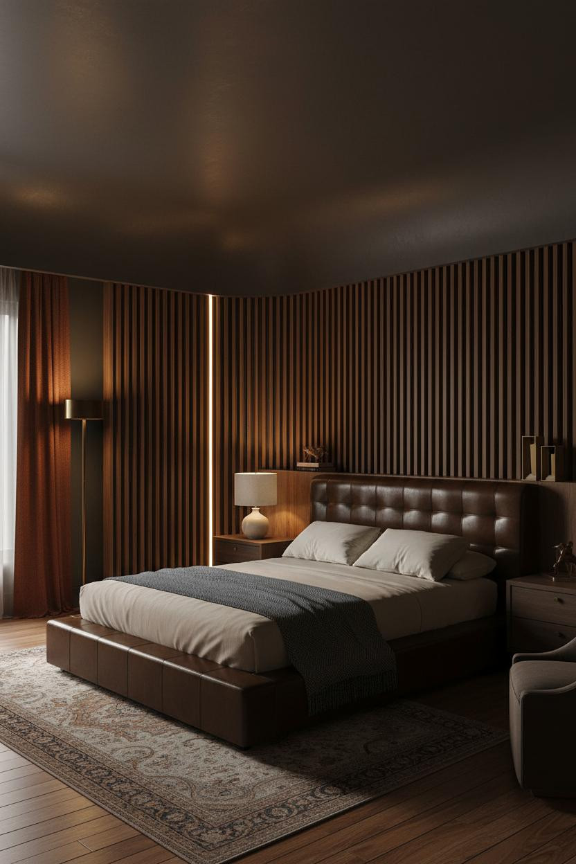 Moody Mid Century Bedroom Walnut Divider