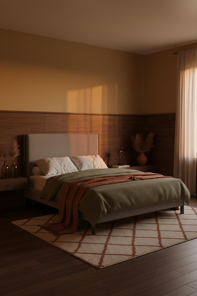 Moody Mid Century Bedroom Walnut Wainscoting