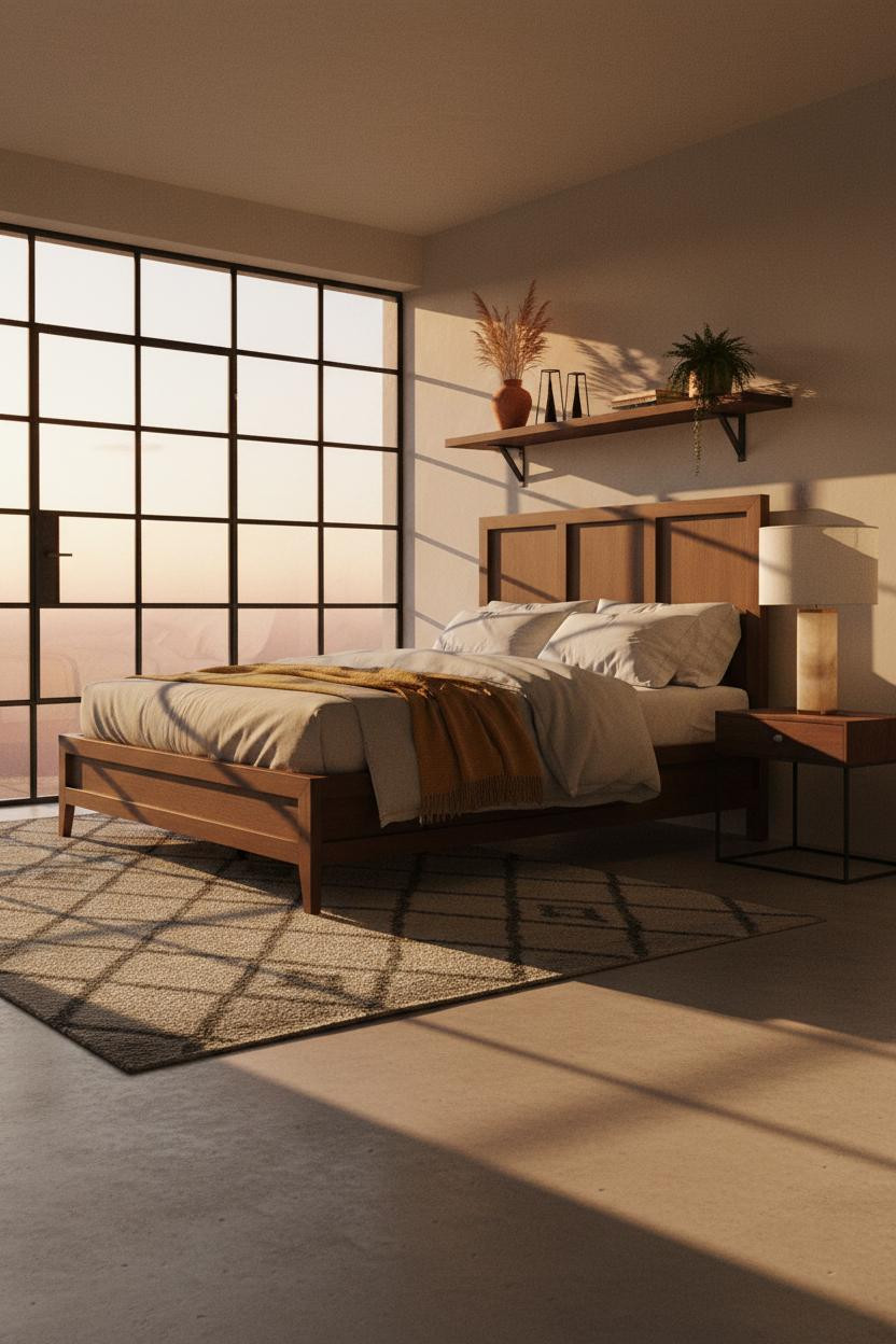 Moody Neutral Bedroom Warm Lighting
