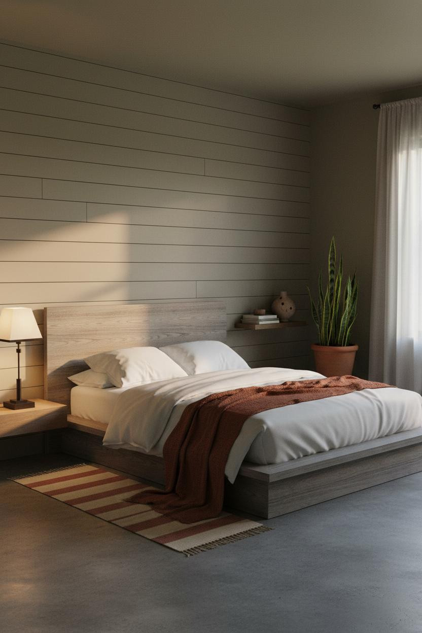 Moody Neutral Bedroom Shiplap