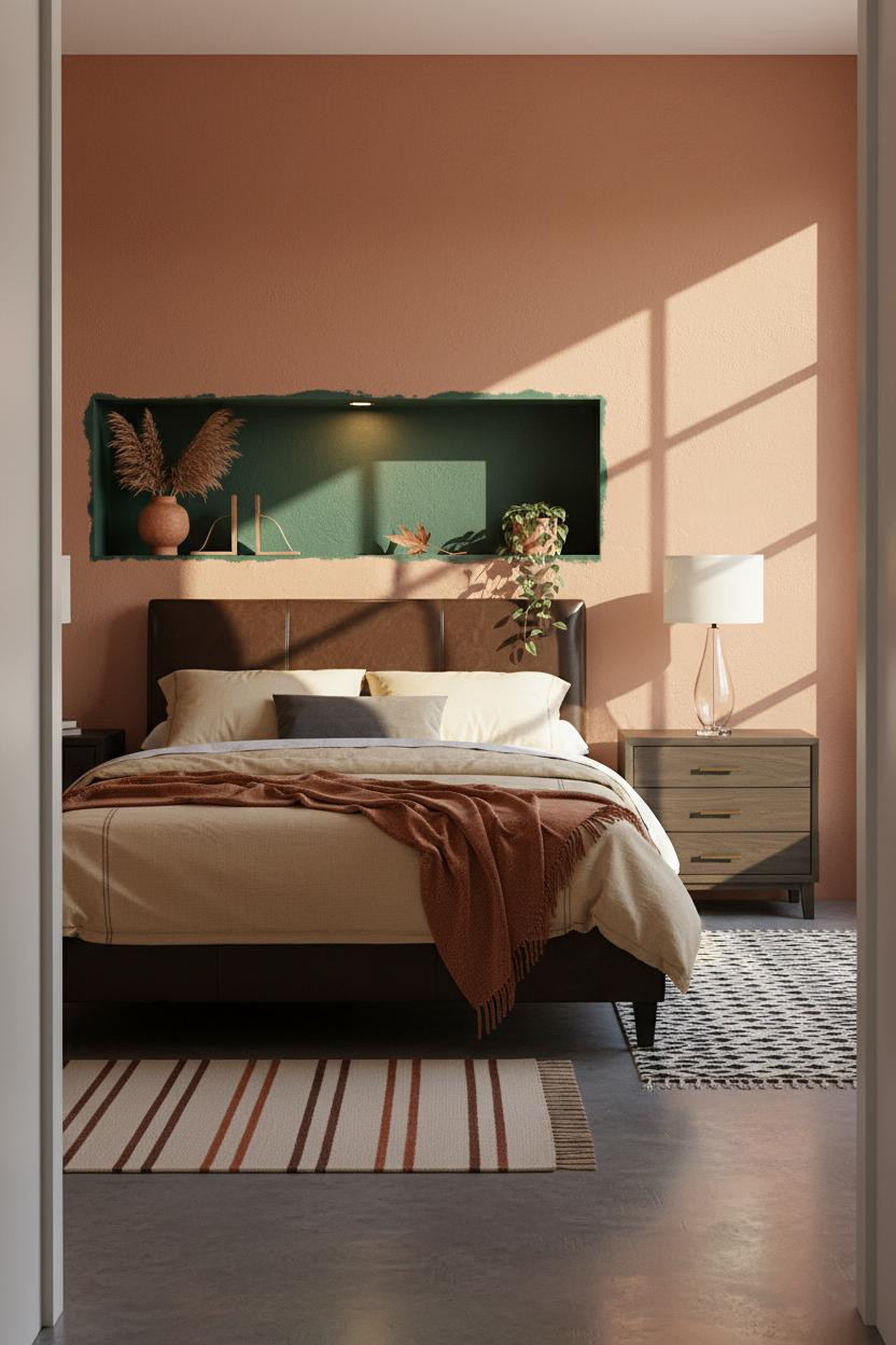 Moody Pink Bedroom Dark Green Niche Accent