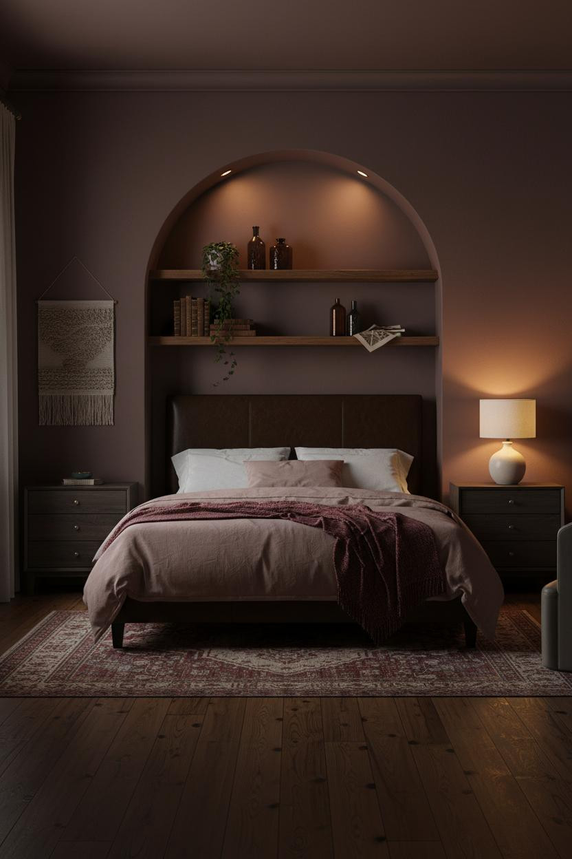 Moody Pink Bedroom Dark Green Velvet