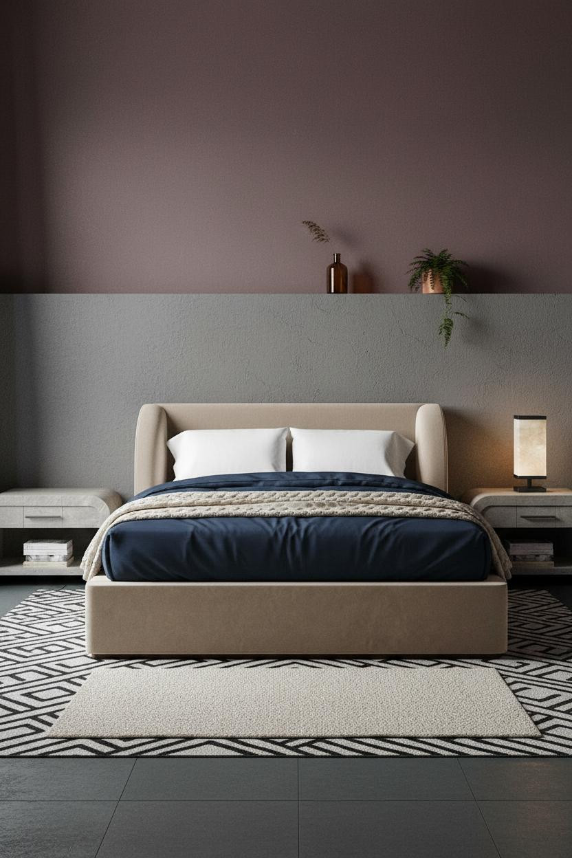 Moody Pink Bedroom Dark Wainscoting