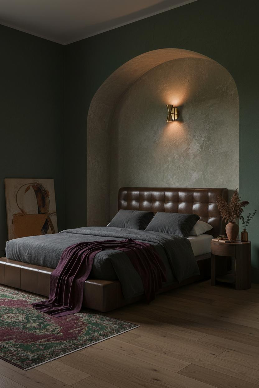 Moody Romantic Bedroom Dark Green Walls