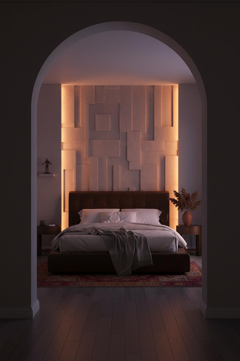 Moody Romantic Bedroom Dark Plaster Panel