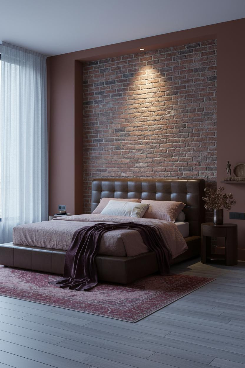 Moody Romantic Bedroom Exposed Brick Earthy