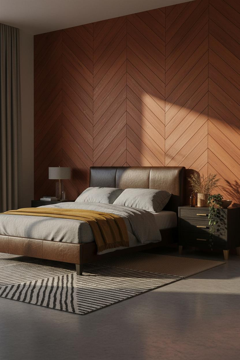 Moody Romantic Bedroom Terracotta Herringbone