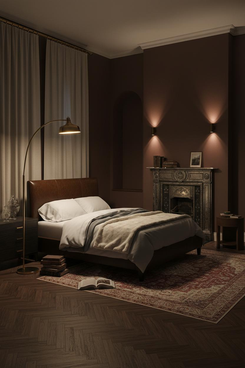 Moody Vintage Bedroom Dark Academia Fireplace