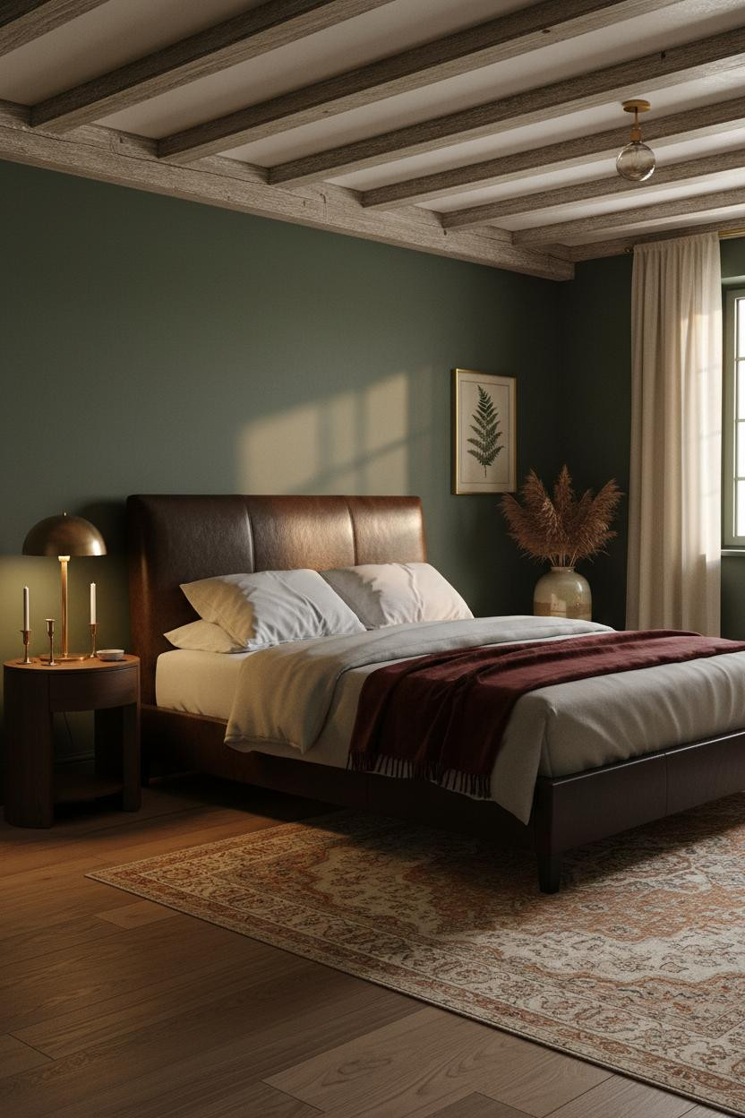 Moody Vintage Bedroom Forest Green Brass