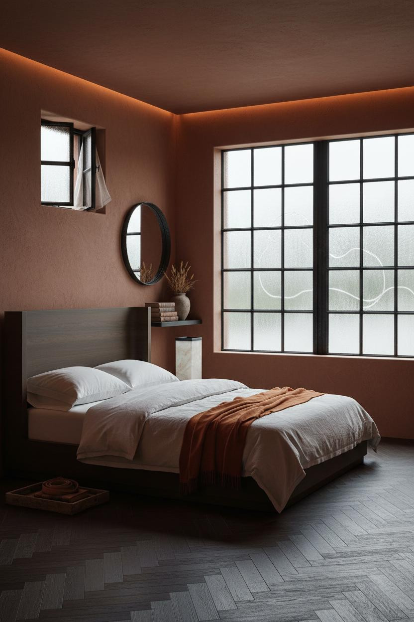 Moody Western Bedroom Dark Plaster Iron Window
