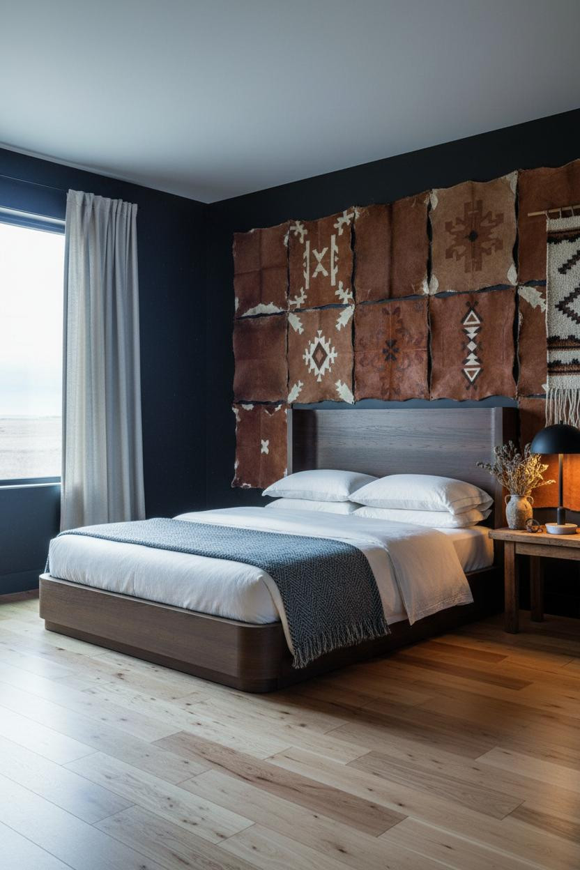 Moody Western Bedroom Leather Gallery Wall