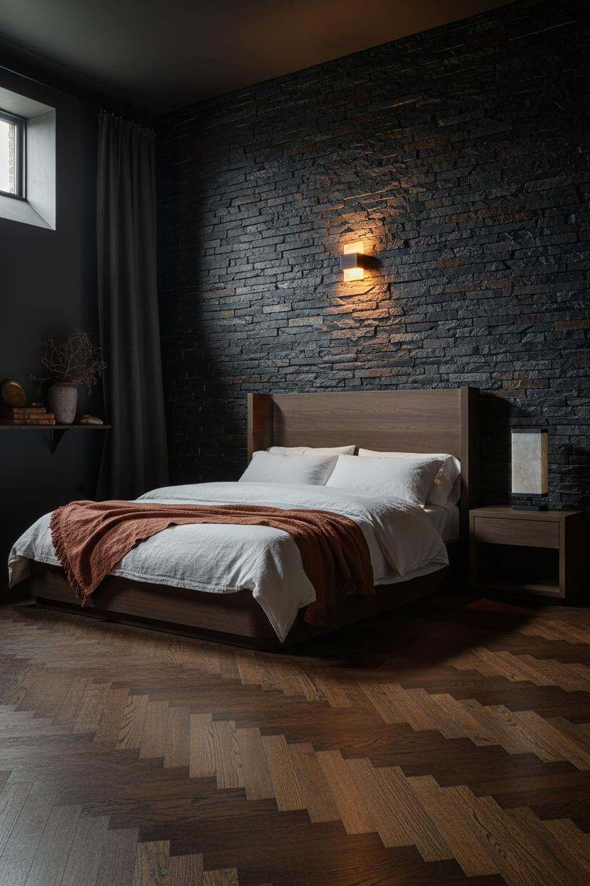 Moody Western Bedroom Stone Wall Sconce
