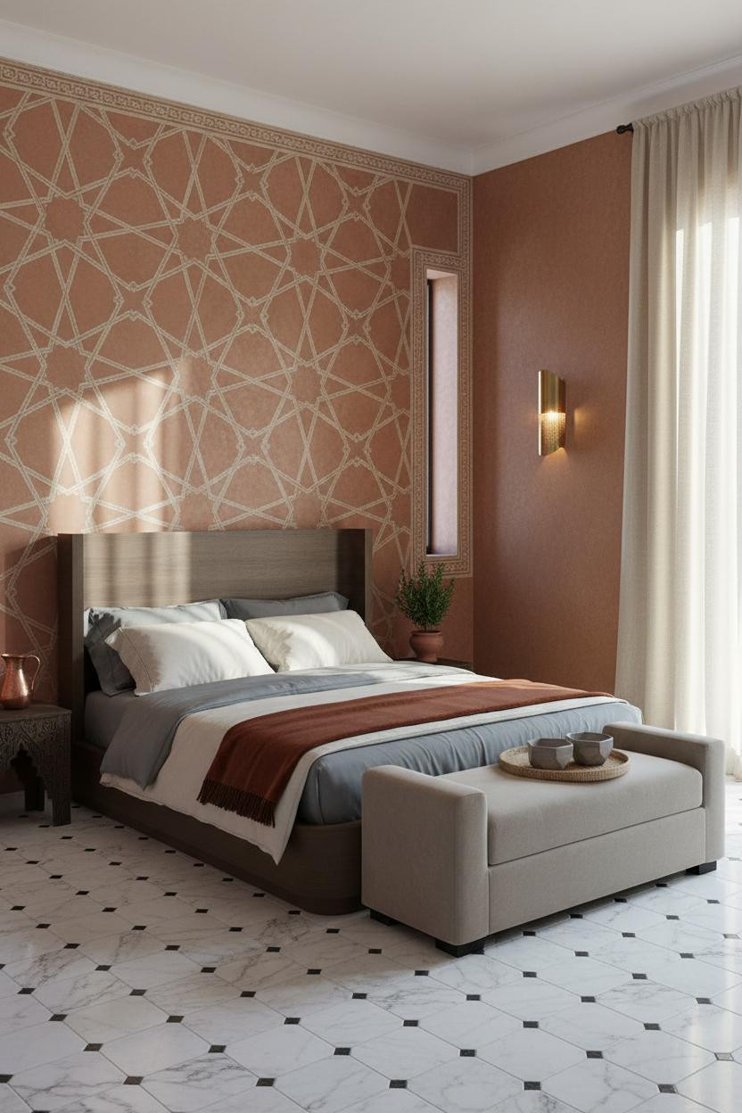 Moroccan Bedroom Geometric Star Accent Wall