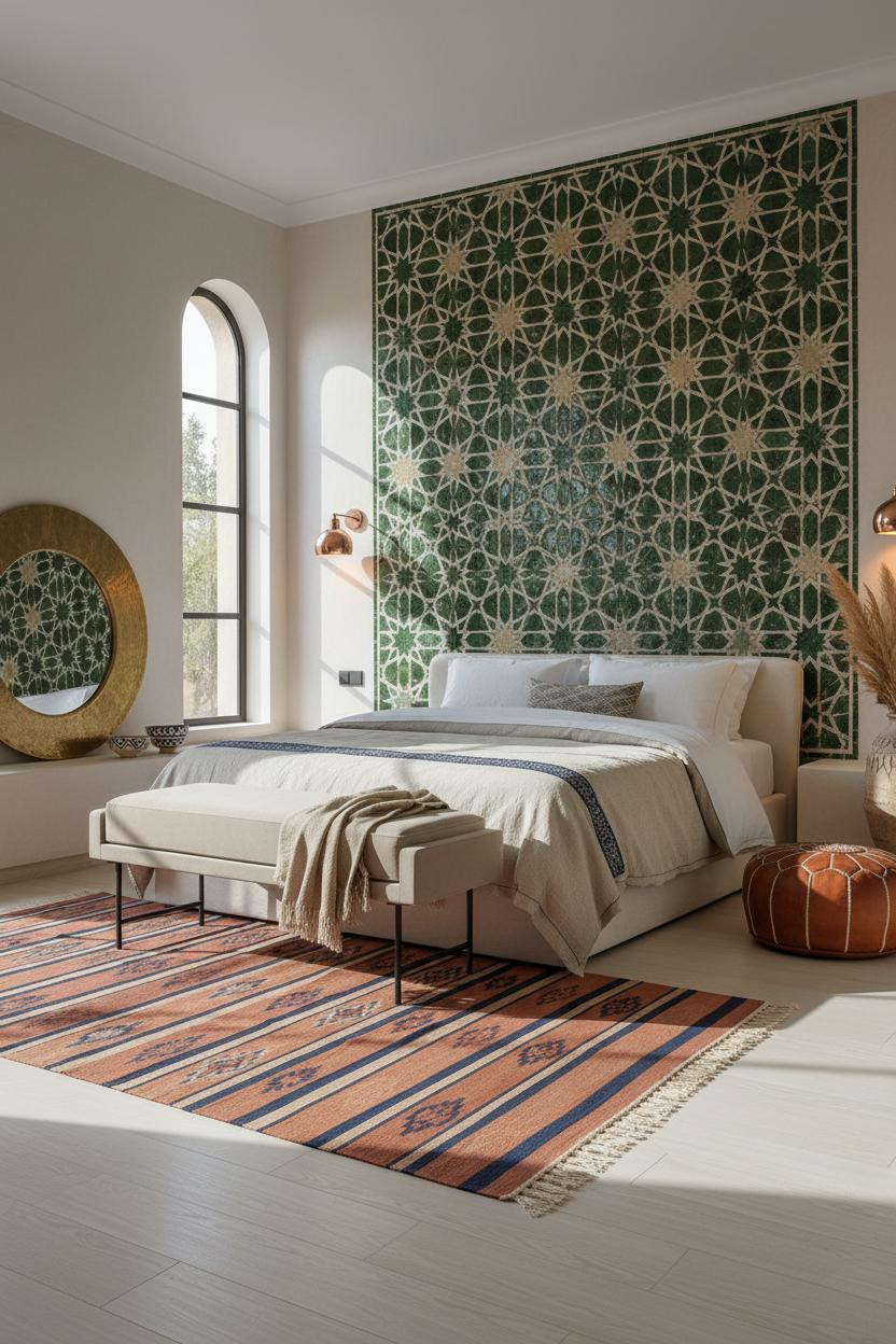 Moroccan Bedroom Zellige Mosaic Brass