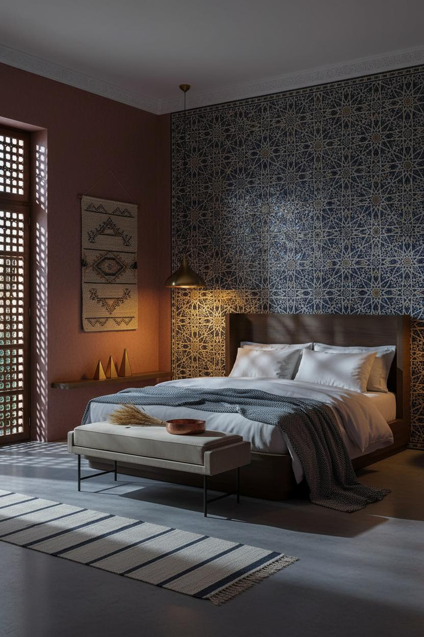Moroccan Bedroom Zellige Tile Feature Wall