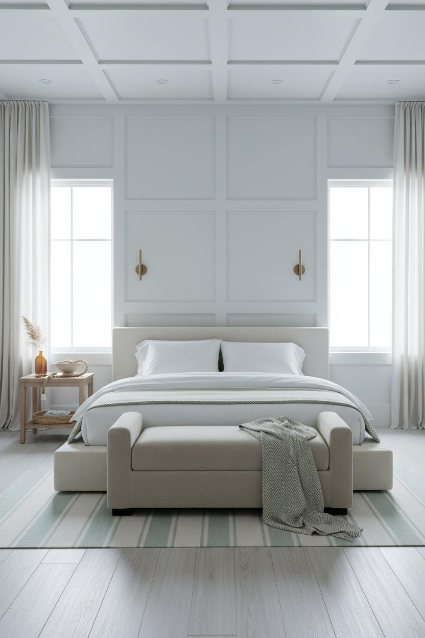 Nautical Bedroom Coffered Paneling Coastal