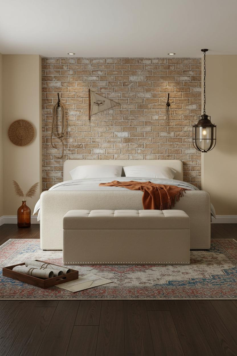 Nautical Bedroom Exposed Brick Coastal