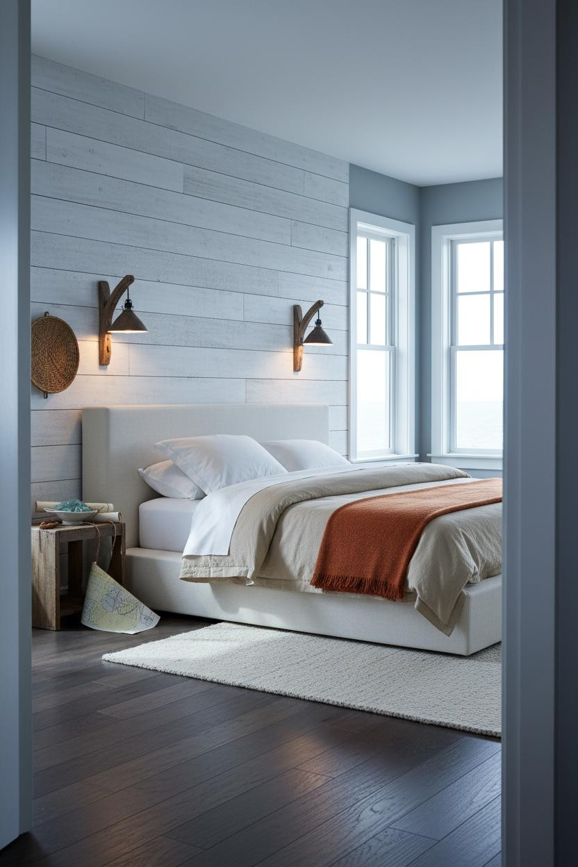Nautical Bedroom Shiplap Driftwood Sconces