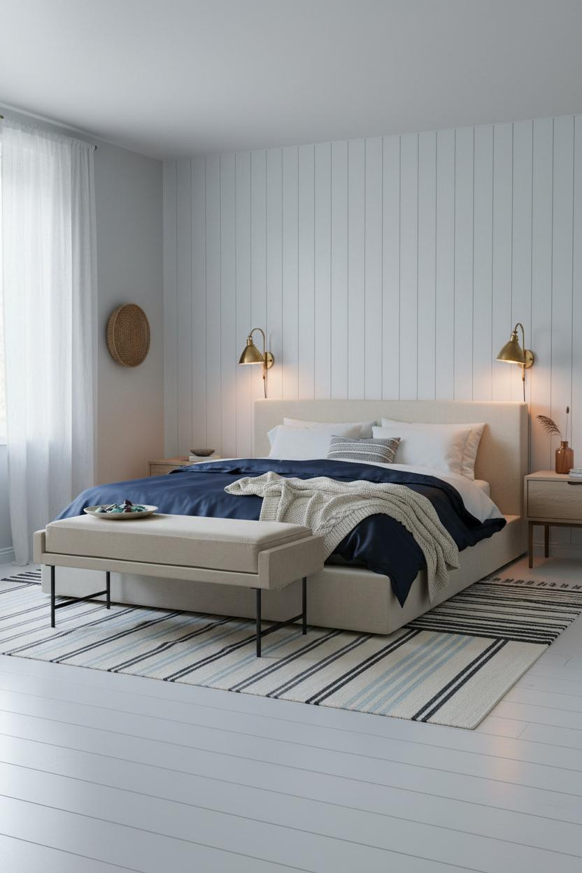 Nautical Bedroom White Wainscoting Coastal