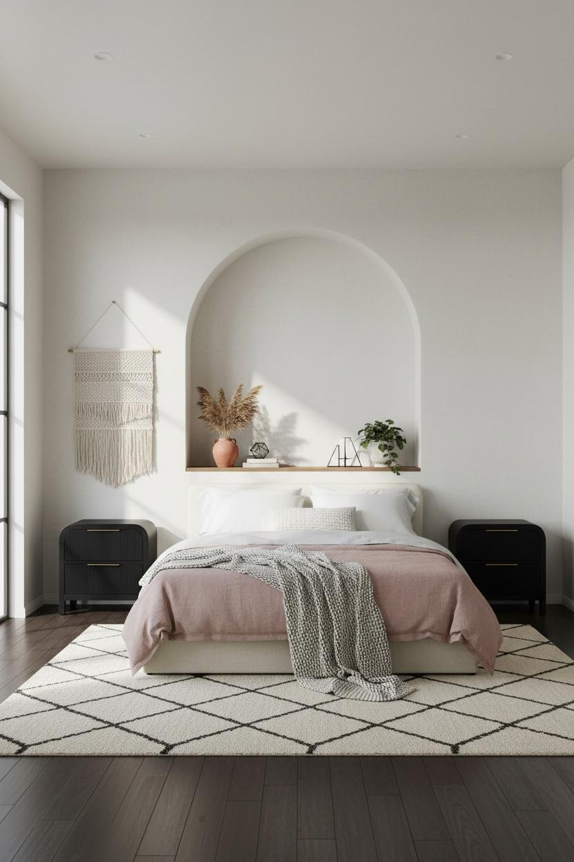 Neutral Black Bedroom Modern Arched